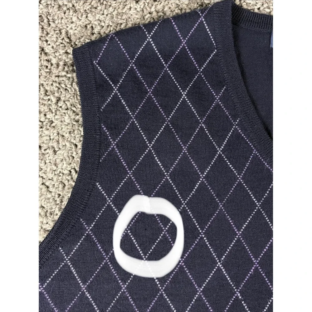 Brooks Brothers Mens XL Merino Wool Argyle Sweater Vest Navy Blue V-Neck
